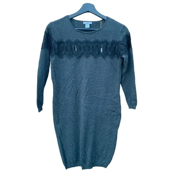 BAR III women's small grey sweater dress with black lace across chest - Picture 1 of 4